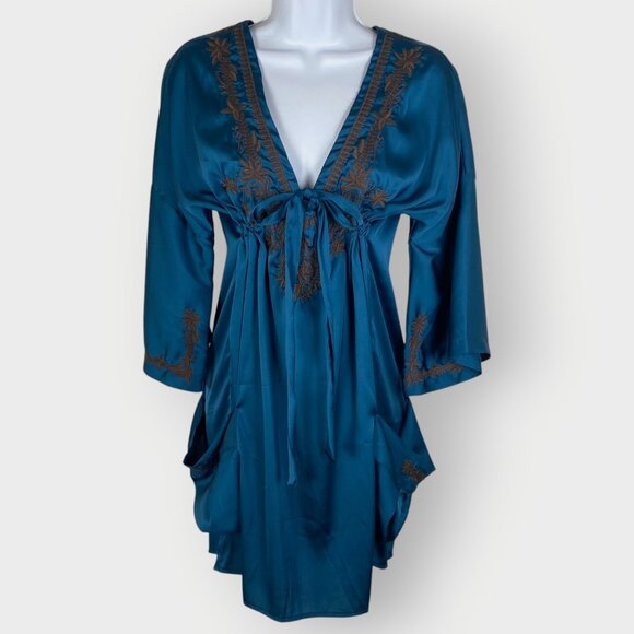 Moon Collection Babydoll Satin Top | L | Turquoise | Artsy Boho Fairy - Picture 1 of 12